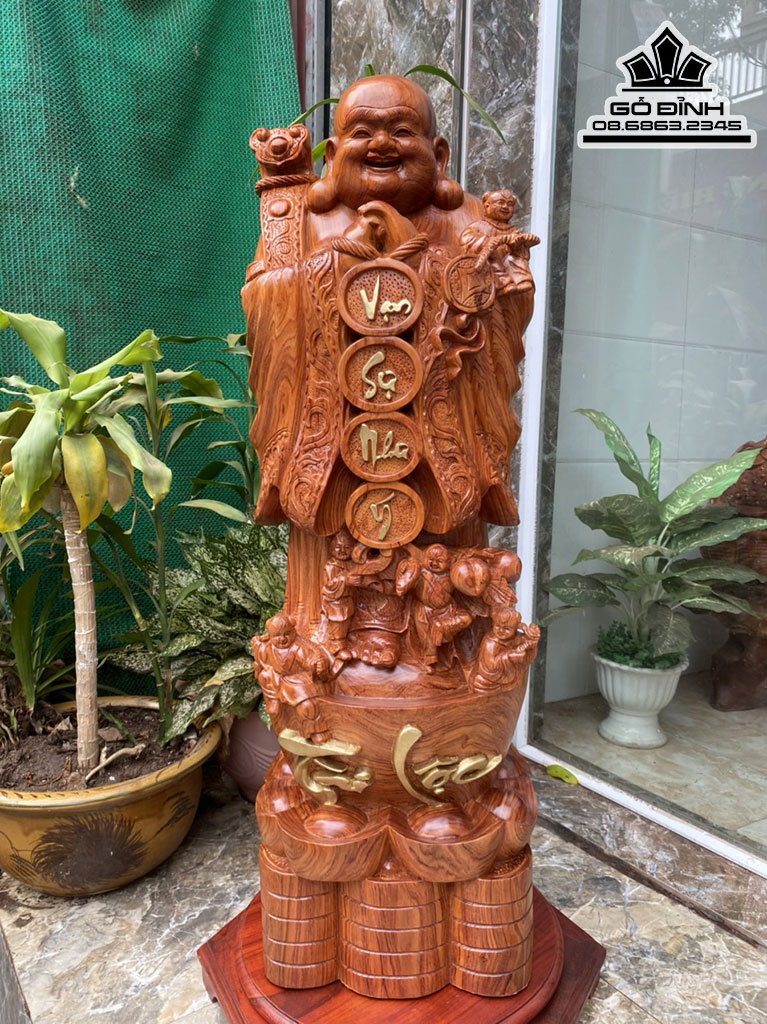 Tượng Phật Di Lặc Chúc Phúc Gỗ Hương Nguyên Khối Cao 100 Ngang 32 Sâu 27 (cm)