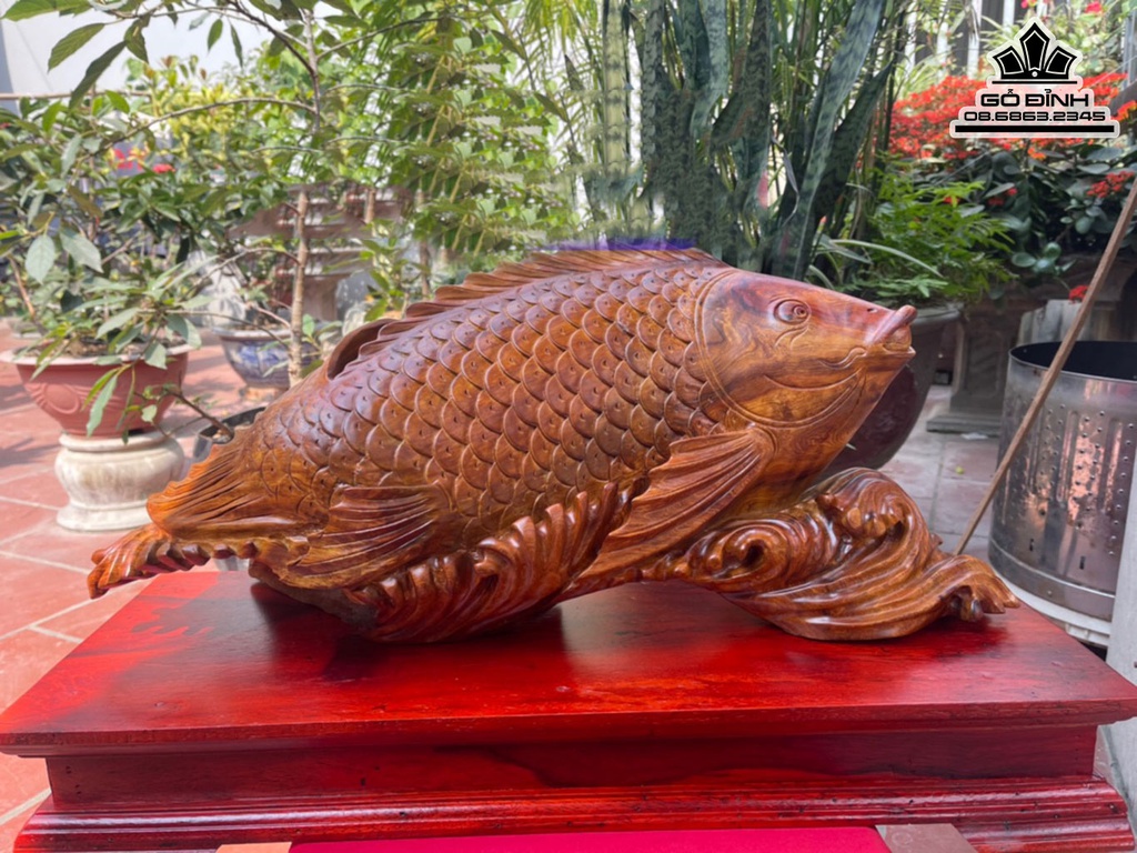 Tượng Cá Chép Gỗ Hương Cao Cả Kỷ 38 Ngang 65 Sâu 20 (cm)