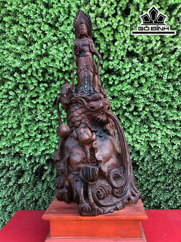 Tượng Phật Bà Quan Âm Gỗ Xá Xị Cao 70 Ngang 30 Sâu 25 (cm)