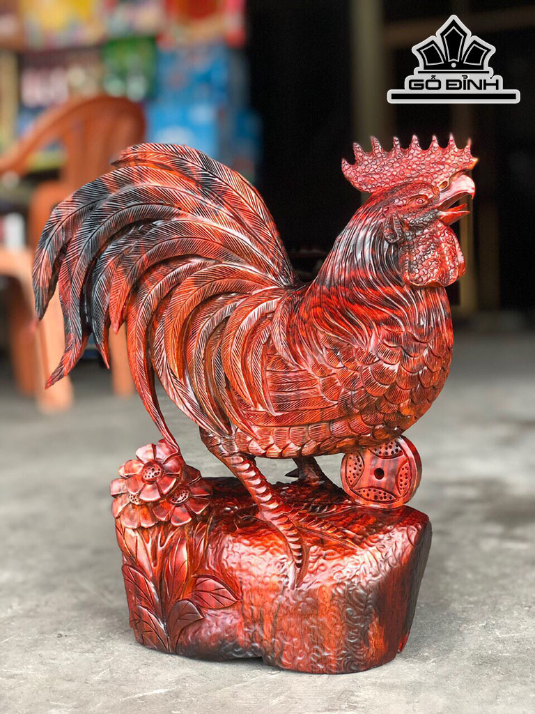 Tượng Gà Trống Gỗ Trắc Cao 30 Ngang 26 Sâu 10 (cm)