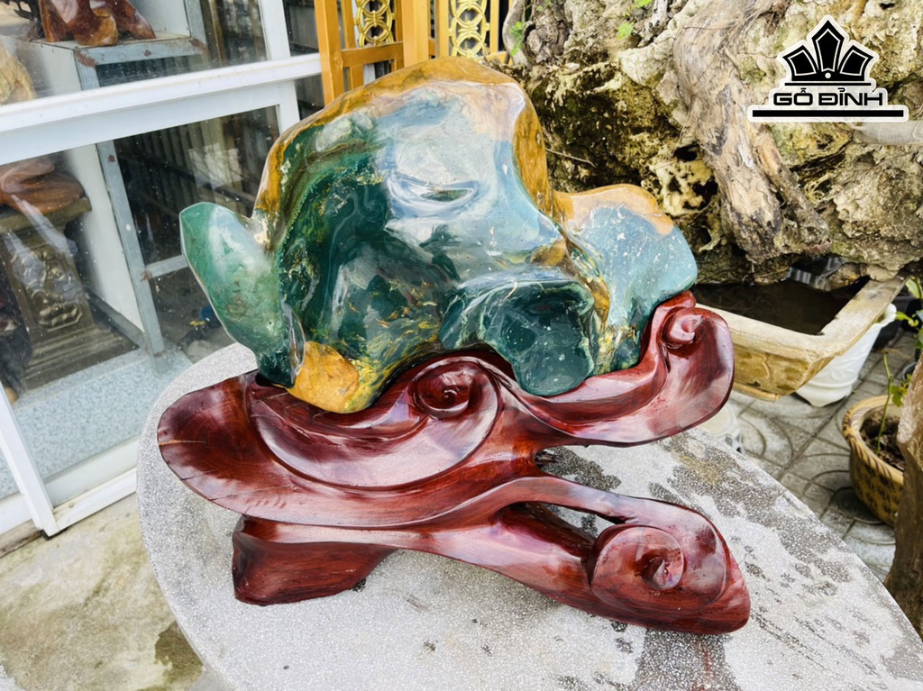 Tác Phẩm Đá Canxedon Xanh Ngọc Cao 50 Ngang 50 (cm) 38kg