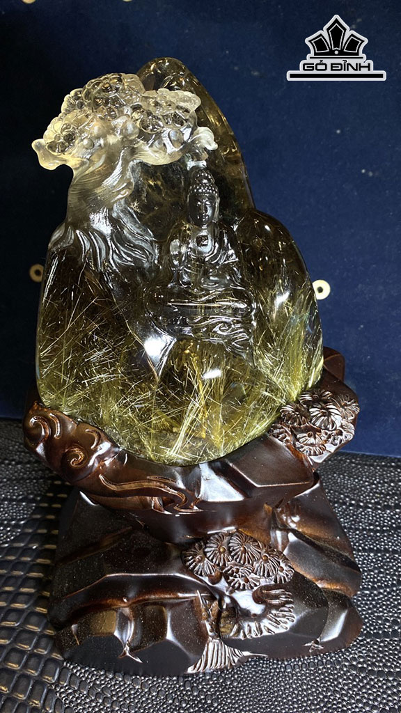Tác Phẩm Phật Niết Bàn Đá Thạch Anh Tóc Vàng Cao 13,2 Ngang 11,1 Sâu 6,9 (cm) 0,9kg