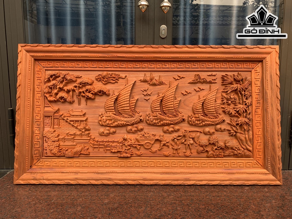 Tranh Thuận Buồm Xuôi Gió Gỗ Hương Kích Thước 67x127x5 (cm)