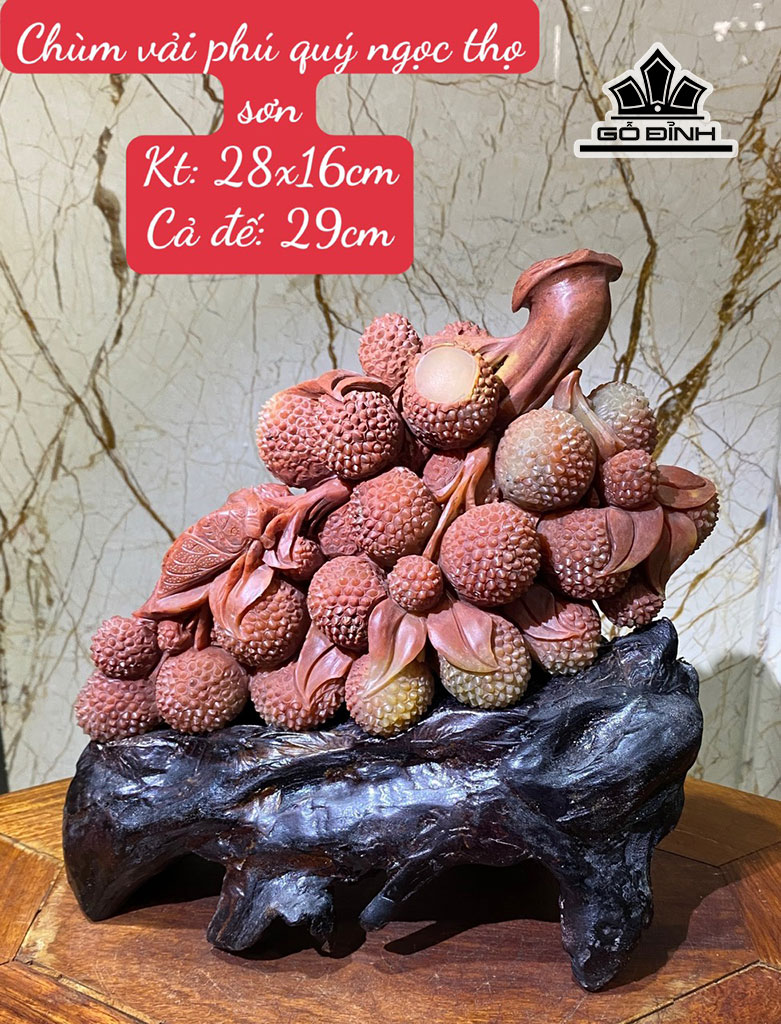 Tác Phẩm Chùm Vải Đá Thọ Sơn Cao 28 Ngang 16 Đế Cao 29 (cm)