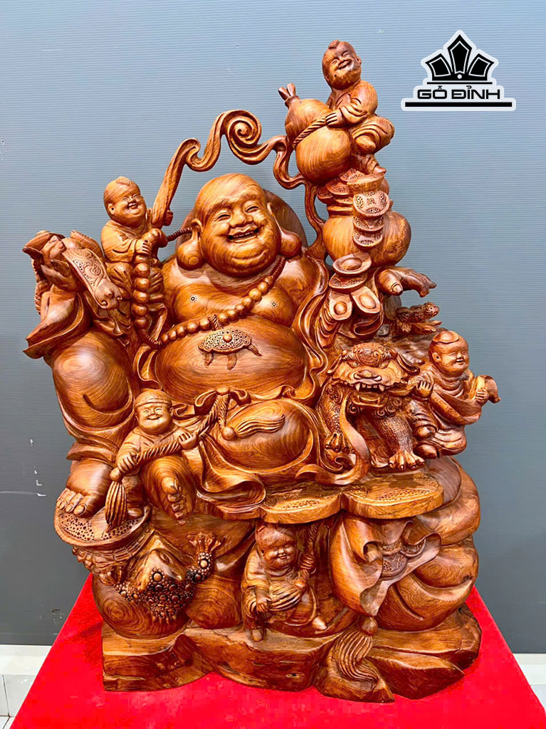 Tượng Phật Di Lặc Ngũ Phúc Gỗ Hương Cao 86 Ngang 58 Sâu 32 (cm)