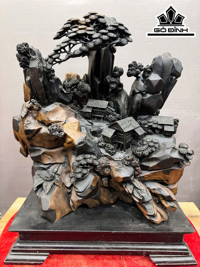 Tượng Tiểu Cảnh Gỗ Mun Sừng Cao Cả Kỷ 60 Ngang 48 Sâu 25 (cm) - Kỷ Cao 10 (cm)