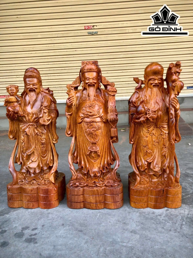 Tượng Phúc Lộc Thọ (Tam Đa) Gỗ Hương Cao 50 Ngang 19 Sâu 16 (cm)