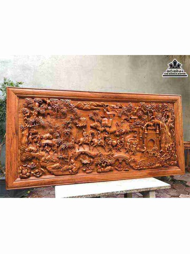 Tranh Vinh Quy Bái Tổ Gỗ Hương  Cao 107 Ngang 217 Dày 8 (cm)