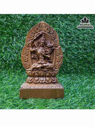 Tượng Văn Thù Bồ Tát Để Xe Gỗ Bách Xanh  Cao 15 (cm)