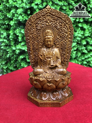 Tượng Phật Quan Âm  Mặt Để Xe Gỗ Bách Xanh Cao 13 Ngang 8 (cm)