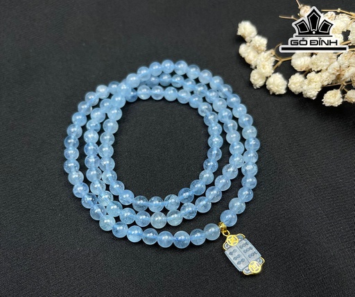 Vòng Tay Đá Aquamarine Đường Kính Hạt 5,5 (mm)