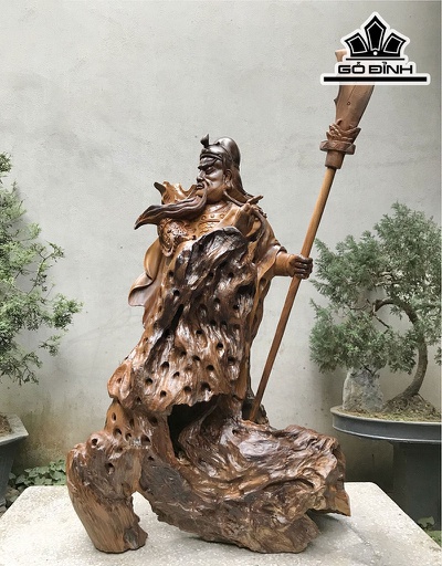 Tượng Quan Công Gỗ Lũa Bách Xanh Cao 110 Ngang 78 Sâu 46 (cm)