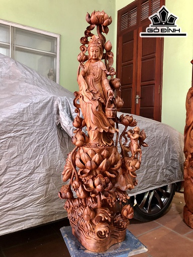 Tượng Phật Quán Thế Âm Bồ Tát Gỗ Cẩm Cao 105 Ngang 40 Sâu 30 (cm)