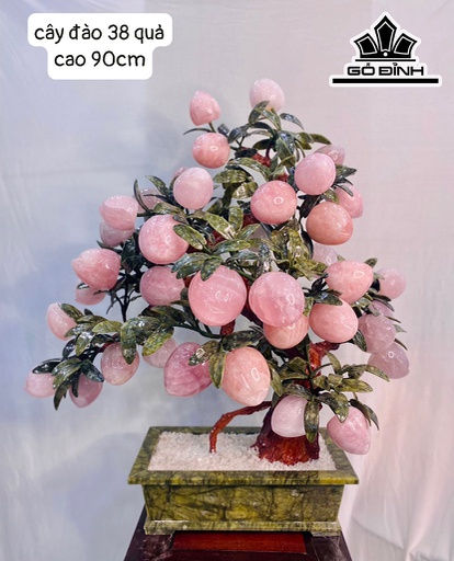 Cây Đào Trường Thọ 38 Quả Đá Thạch Anh Hồng Cao 90 Ngang 68 Sâu 38 (cm)