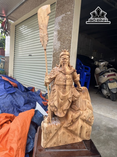 Tượng Quan Công Gỗ Ngọc Am Cao 61 Ngang 36 Sâu 17 (cm) Cao Cả Đao 83