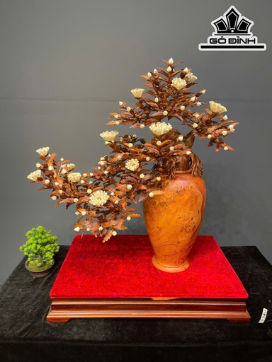 Bình Hoa Phù Dung Gỗ Sưa Cao 83 Ngang 79 Sâu 39 (cm) - Đường Kính 24 (cm)