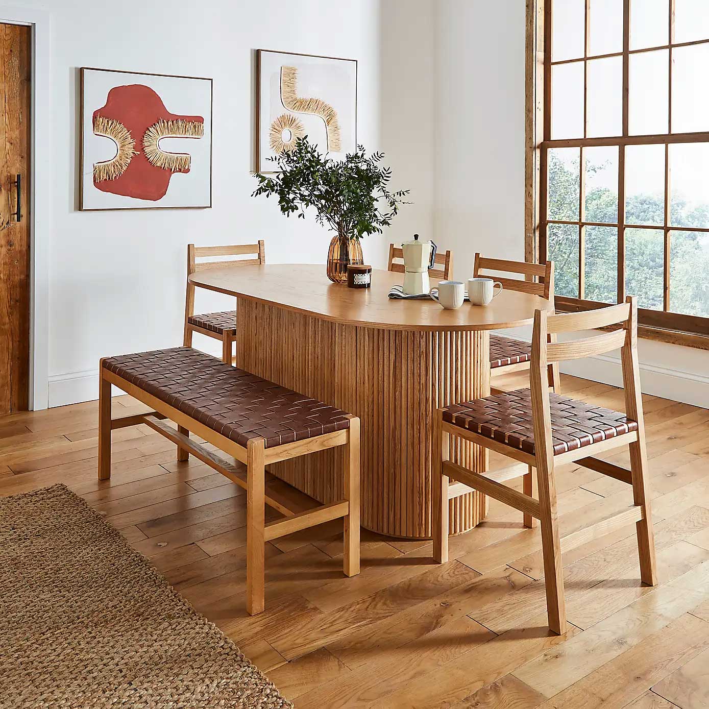 Bộ bàn ăn 6 ghế gỗ sồi (Oak) với thiết kế mặt đá