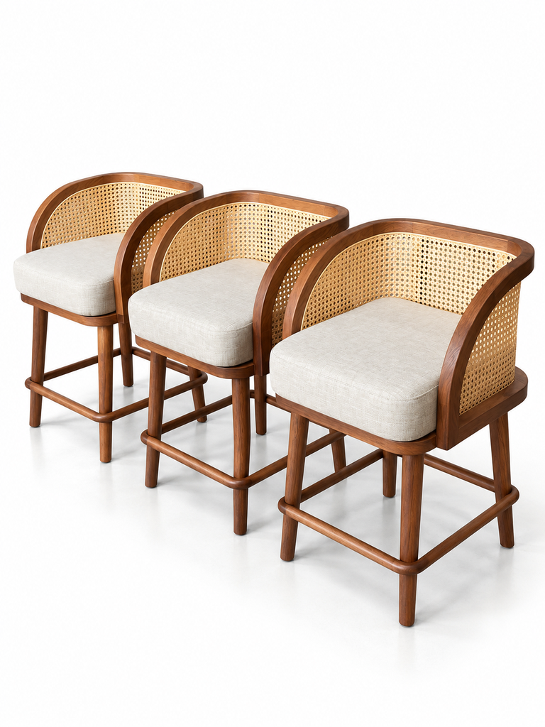 Ghế Bar Gỗ Sồi + Lưới Mây Cao 78 Rộng 40 Sâu 40 (cm)