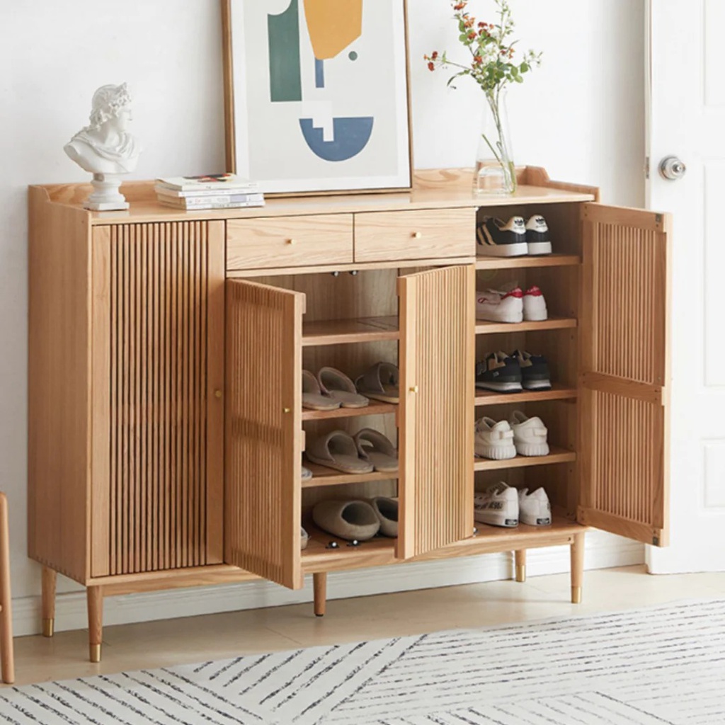 Tủ Giày 4 Cánh Gỗ Sồi (Oak) Cao 108 Rộng 140 Sâu 35 (cm)