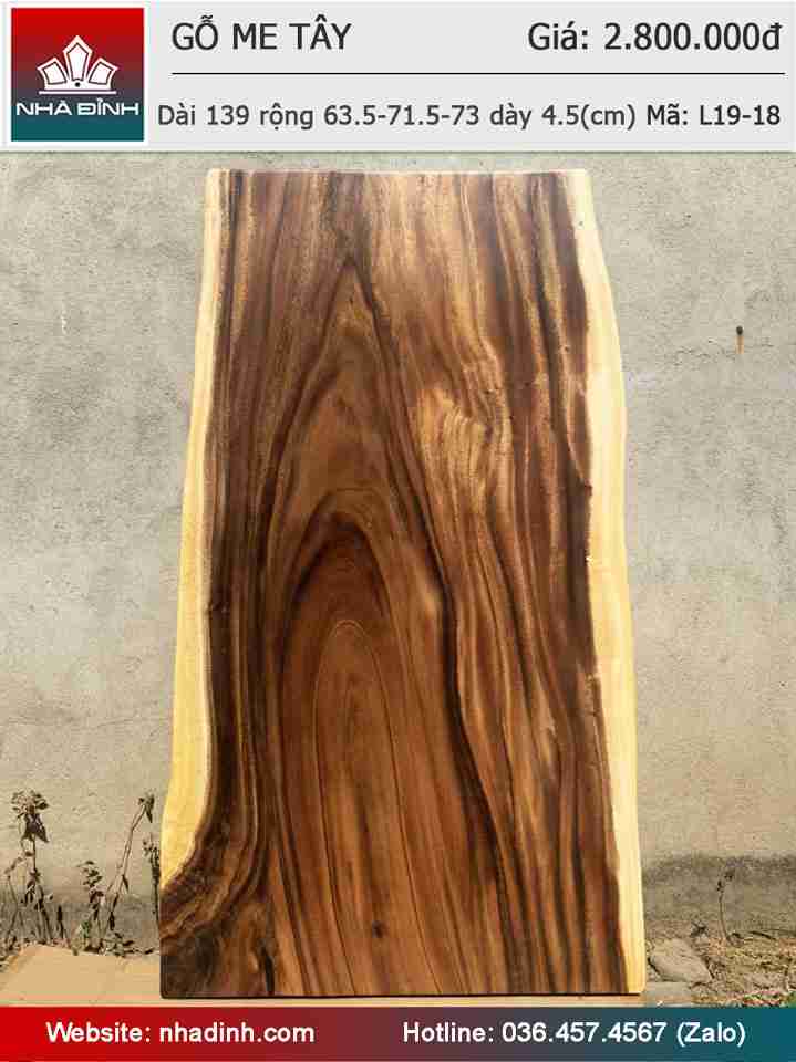 Mặt bàn gỗ Me Tây nguyên khối Dài 139 rộng 63,5-71,5-73 dày 4,5 (cm)