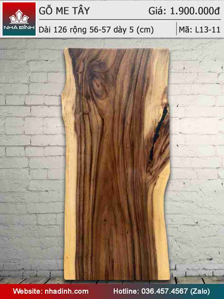 Mặt bàn gỗ Me Tây nguyên tấm dài 126 rộng 56-57 dày 5 (cm)