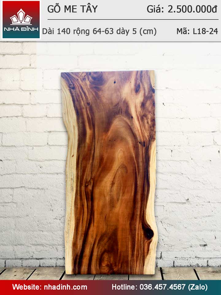 Mặt bàn gỗ Me Tây nguyên khối dài 140 rộng 64-63 dày 5 (cm)