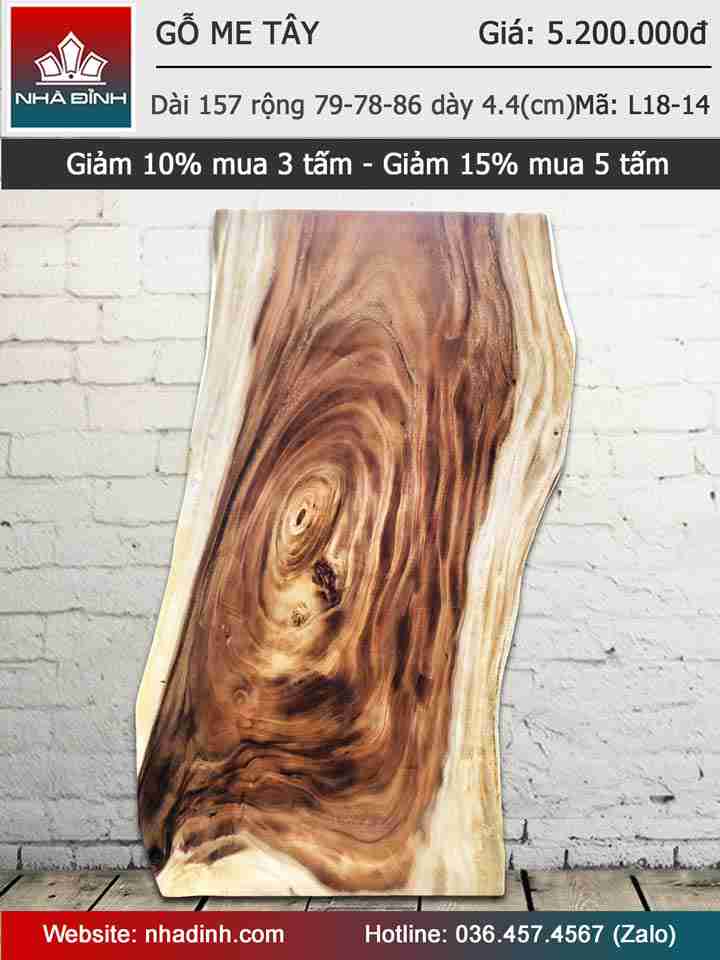 Mặt bàn gỗ Me Tây nguyên tấm dài 157 rộng 79-78-86 dày 4.4 (cm)