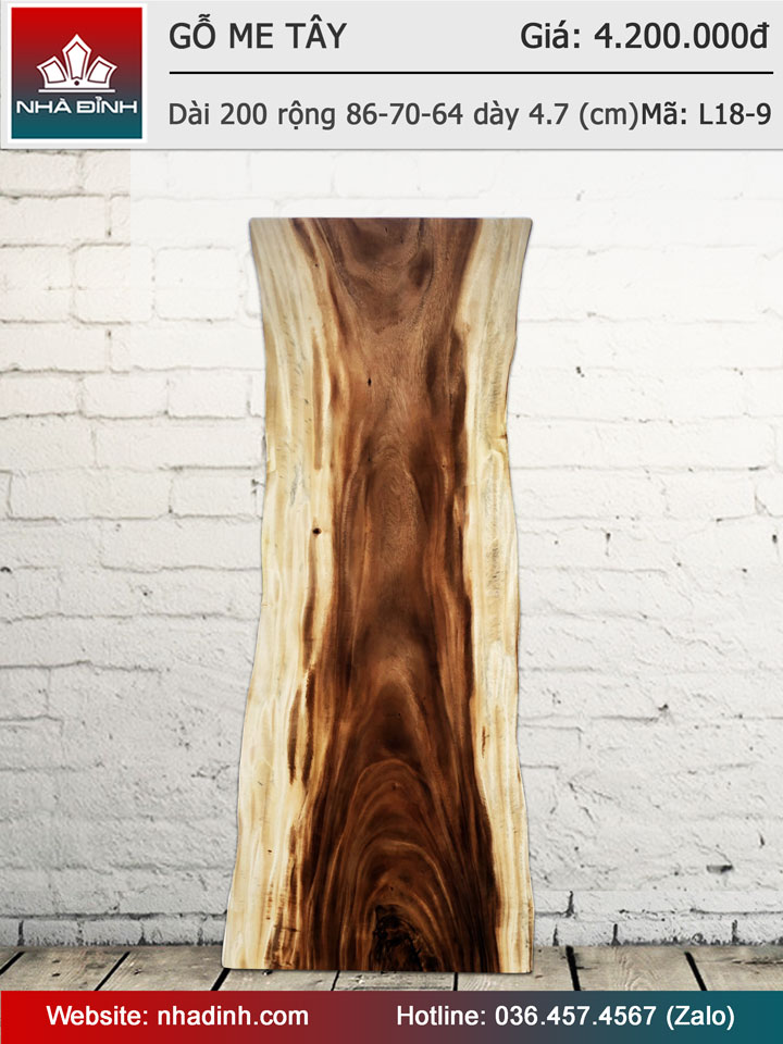 Mặt bàn gỗ Me Tây nguyên khối dài 200 rộng 86-70-64 dày 4.7 (cm)