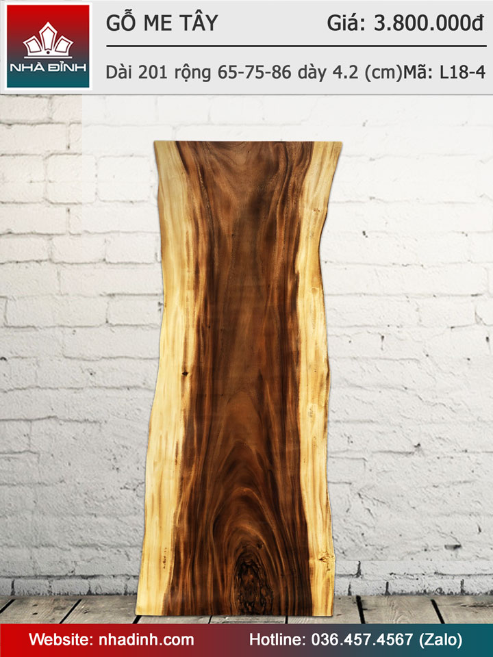 Mặt bàn gỗ Me Tây nguyên khối dài 201 rộng 65-75-86 dày 4,2(cm)