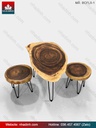 Bộ bàn Cafe gỗ Me Tây nguyên khối dài 900 rộng 500-470 dày 55 (mm)