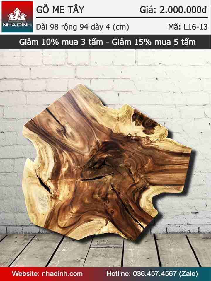 Mặt bàn gỗ Me Tây nguyên khối đường kính 980x940 dày 40 (mm)