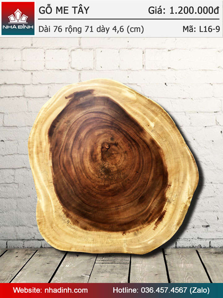 Mặt bàn gỗ Me Tây nguyên khối đường kính 760x710 dày 46 (mm)