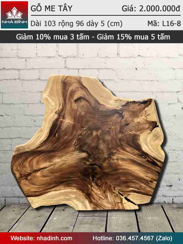 Mặt bàn gỗ Me Tây nguyên khối dài 1030 rộng 960 dày 50 (mm)