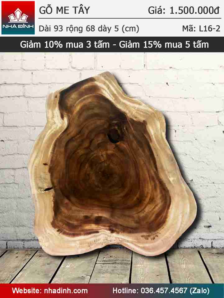 Mặt bàn gỗ Me Tây nguyên khối dài 930 rộng 680 dày 50 (mm)