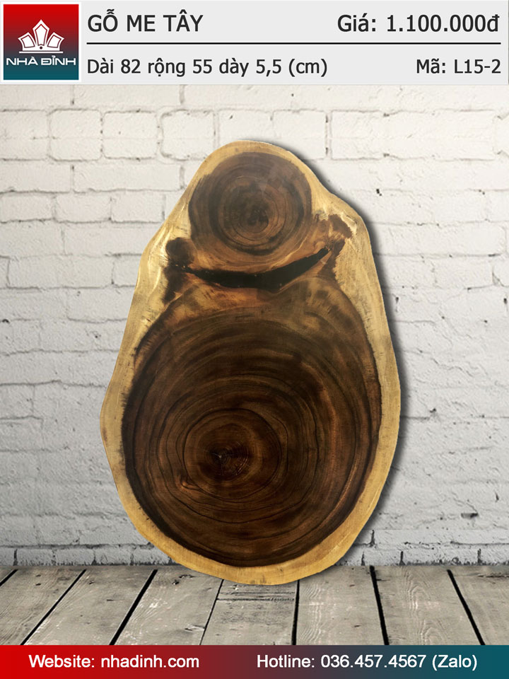 Mặt bàn gỗ Me Tây nguyên khối đường kính 820-550 dày 55 (mm)