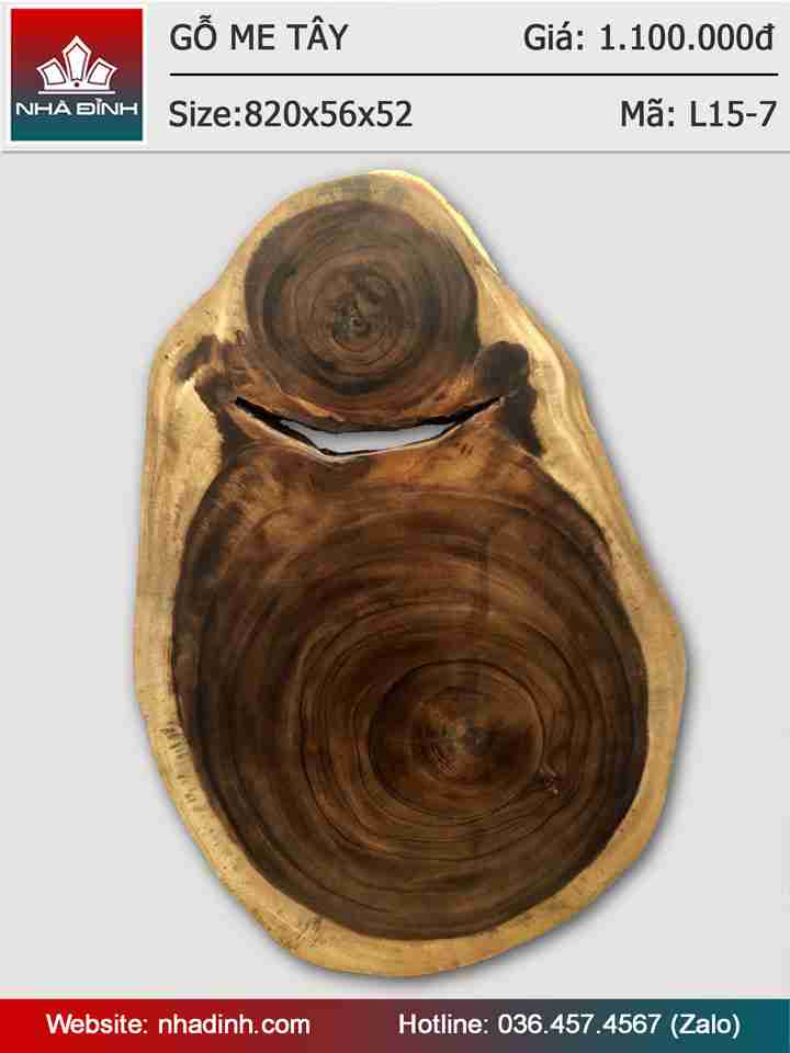 Mặt bàn gỗ Me Tây nguyên khối đường kính 820-560 dày 52 (mm)