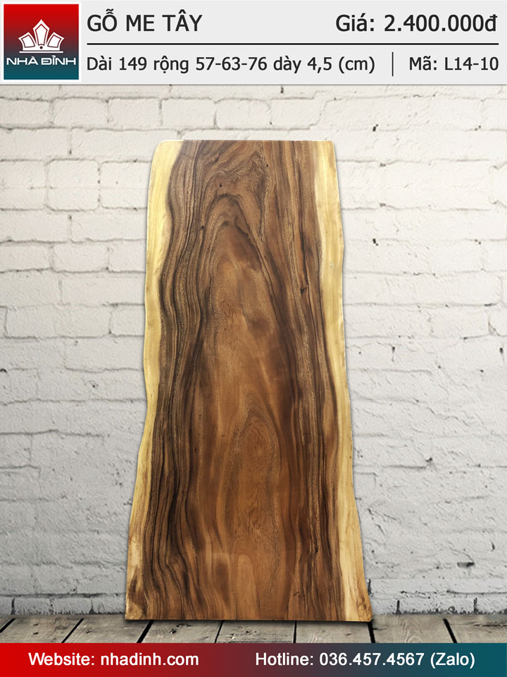 Mặt bàn gỗ Me Tây nguyên khối dài 149 rộng 57-63-76 dày 4,5 (cm)