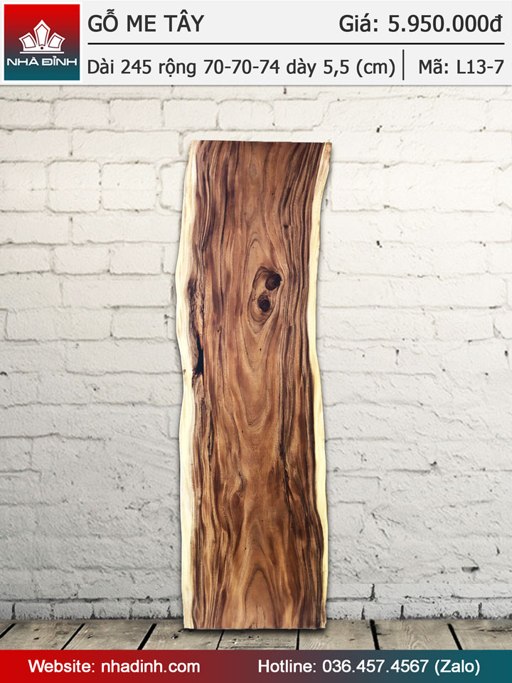 Mặt bàn gỗ Me Tây nguyên tấm dài 245 rộng 70-70-74 dày 5,5 (cm)