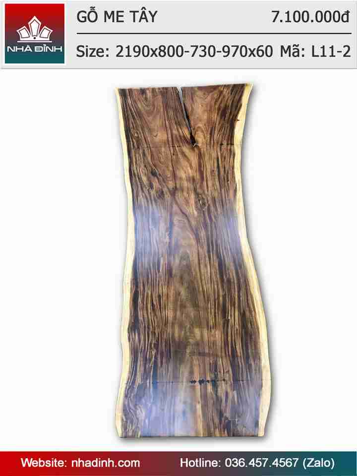 Mặt bàn gỗ Me Tây nguyên khối dài 2m19 rộng 80-73-97 dày 6 (cm)