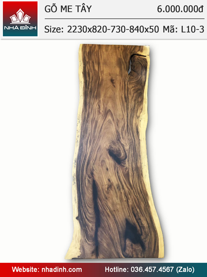 Mặt bàn gỗ Me Tây nguyên tấm dài 2m23 rộng 82-73-84 dày 5 (cm)