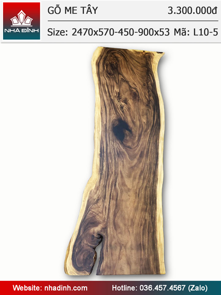 Mặt bàn gỗ Me Tây nguyên khối dài 2m47 rộng 54-45-90 dày 5,3 (cm)