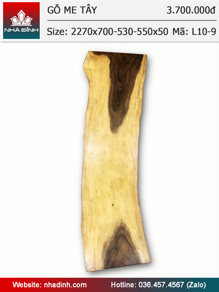 Mặt bàn gỗ Me Tây nguyên tấm dài 2270 rộng 700-530-550 dày 50 (mm)