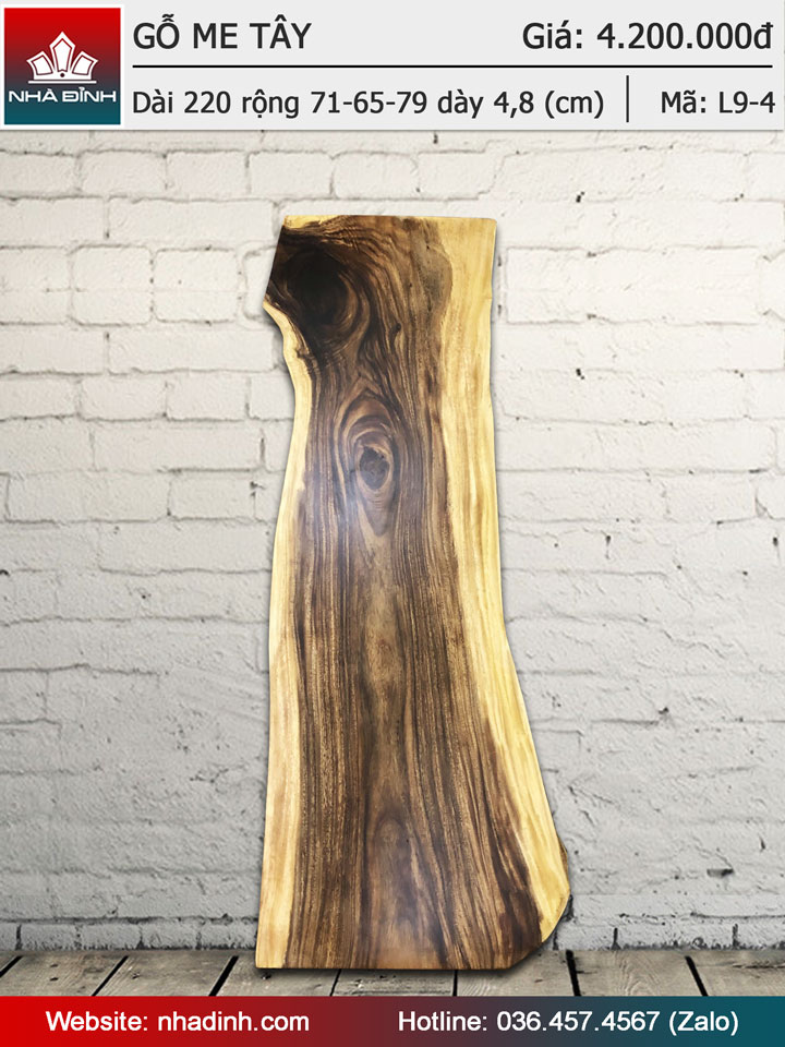 Mặt bàn gỗ Me Tây nguyên khối dài 2m2 rộng 71-65-79 dày 4,8 (cm)