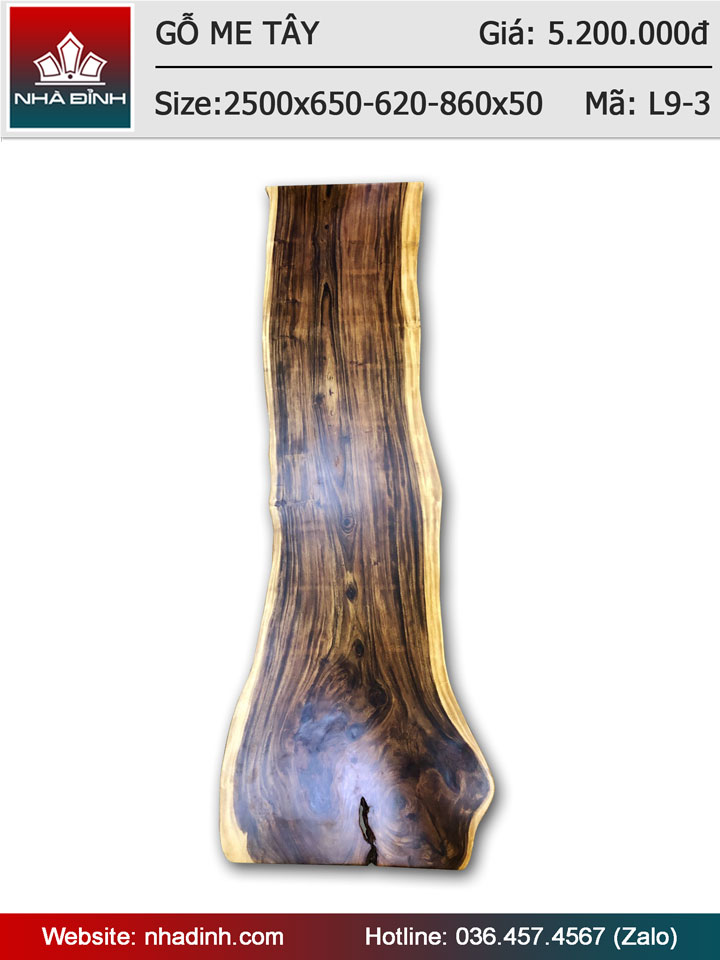 Mặt bàn gỗ Me Tây nguyên khối dài 2m5 rộng 65-62-86 dày 5 (cm)