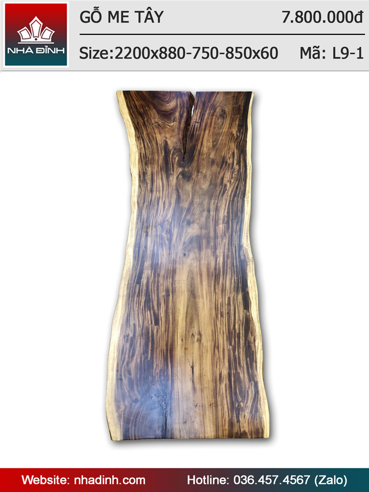 Mặt bàn gỗ Me Tây nguyên khối dài 2m2 rộng 88-75-85 dày 6 (cm)