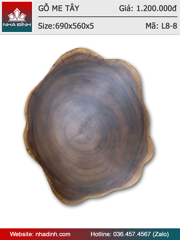 Mặt bàn gỗ Me Tây nguyên khối đường kính 69x56 dày 5 (cm)