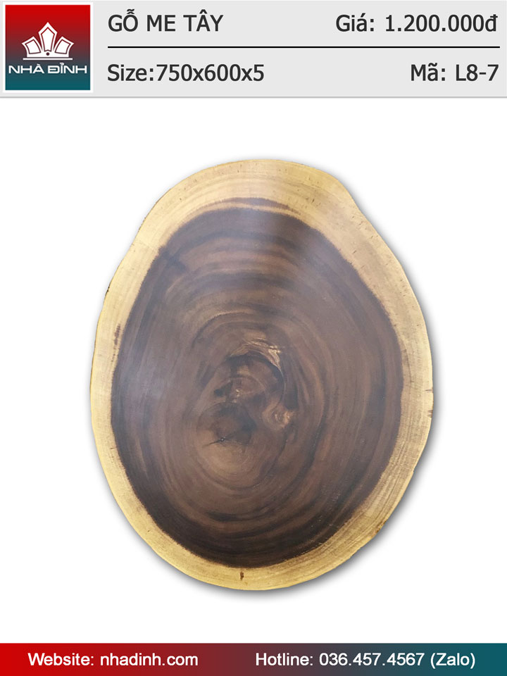 Mặt bàn gỗ Me Tây nguyên khối đường kính 75x60 dày 5 (cm)