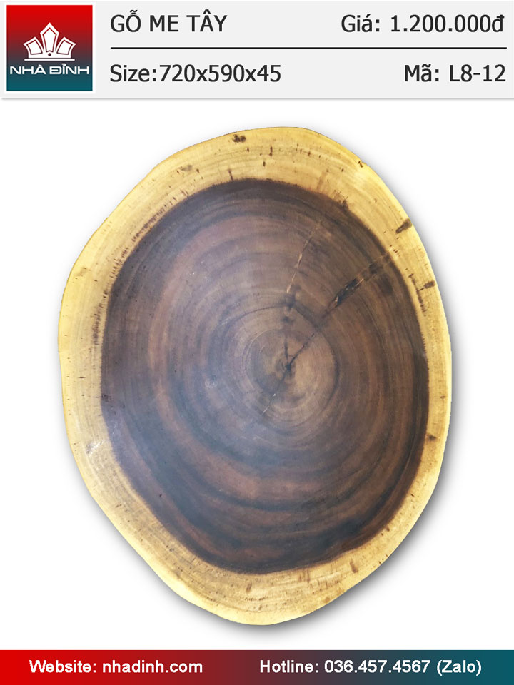 Mặt bàn gỗ Me Tây nguyên khối đường kính 72x59 dày 4,5 (cm)