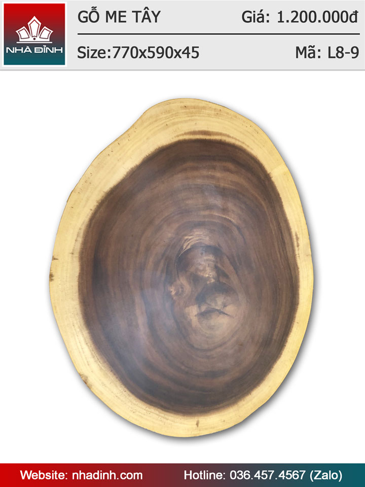 Mặt bàn gỗ Me Tây nguyen khối đường kính 77x59 dày 4,5 (cm)