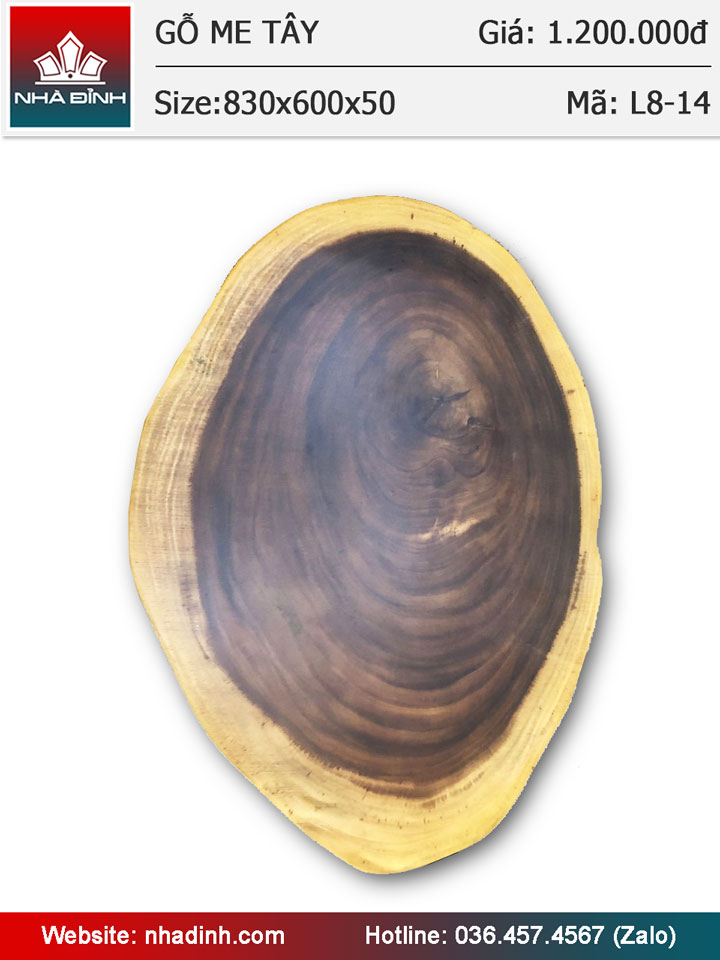 Mặt bàn gỗ Me Tây nguyên khối đường kính 83x60 dày 5 (cm)